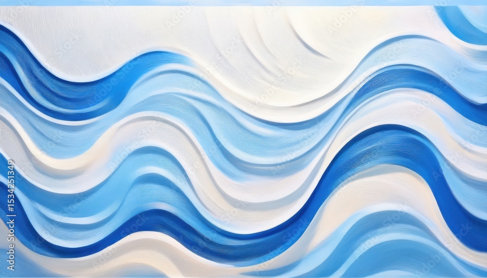 Poster fluid abstract wave illustration with textured blue and beige curves in dynamic motion on white canvas background, ideal for web design, branding, poster, or print media use in ocean themed concepts

