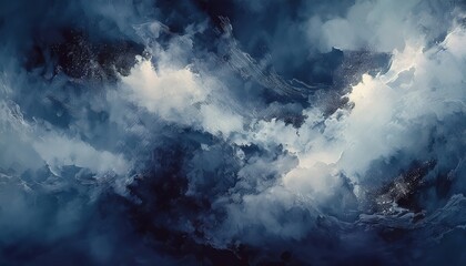 ethereal deep blue abstract cloudburst painting with dynamic stormy textures and white light contrasts for modern web design, luxury print, or branding backdrop

