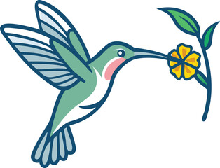 Fototapeta premium hummingbird, colorful bird, flower, nature, digital art, illustration, cute, vector, cartoon 