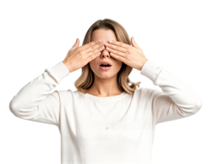 Woman Covering Eyes Hands Surprise