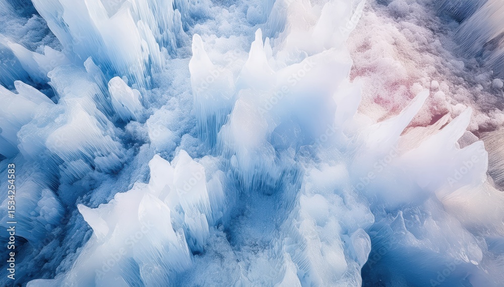 Poster ethereal abstract 3d landscape of soft pastel ice formations and cloudlike textures in cool blue and