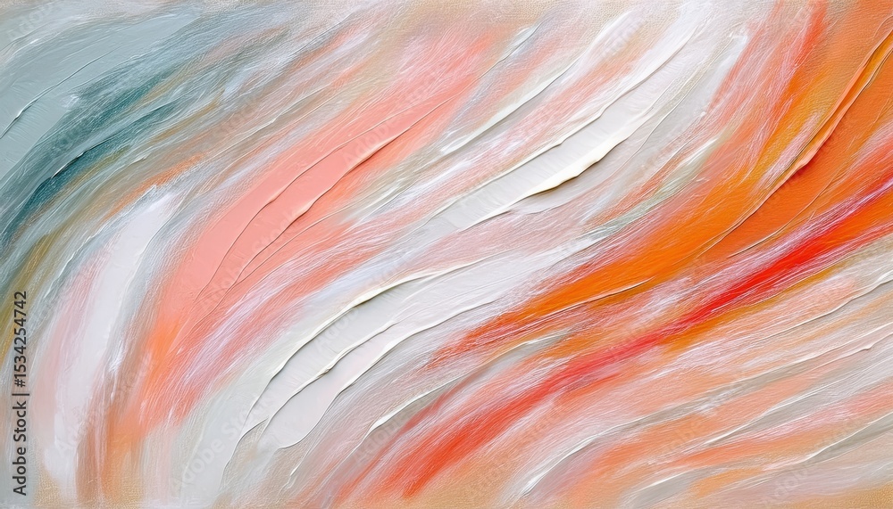 Poster flowing abstract texture in coral orange and creamy white with soft brush strokes and pastel gradien