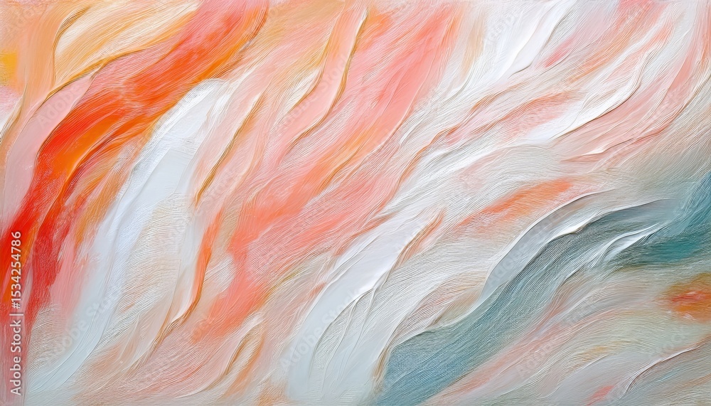 Poster flowing abstract texture in coral orange and creamy white with soft brush strokes and pastel gradien