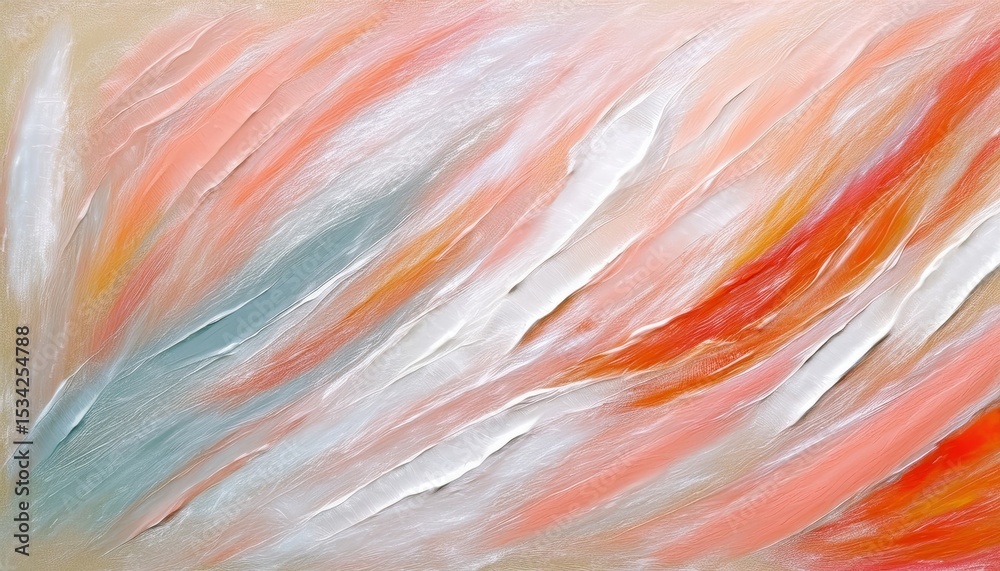 Poster flowing abstract texture in coral orange and creamy white with soft brush strokes and pastel gradien