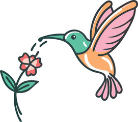 Fototapeta premium hummingbird, colorful bird, flower, nature, digital art, illustration, cute, vector, cartoon 