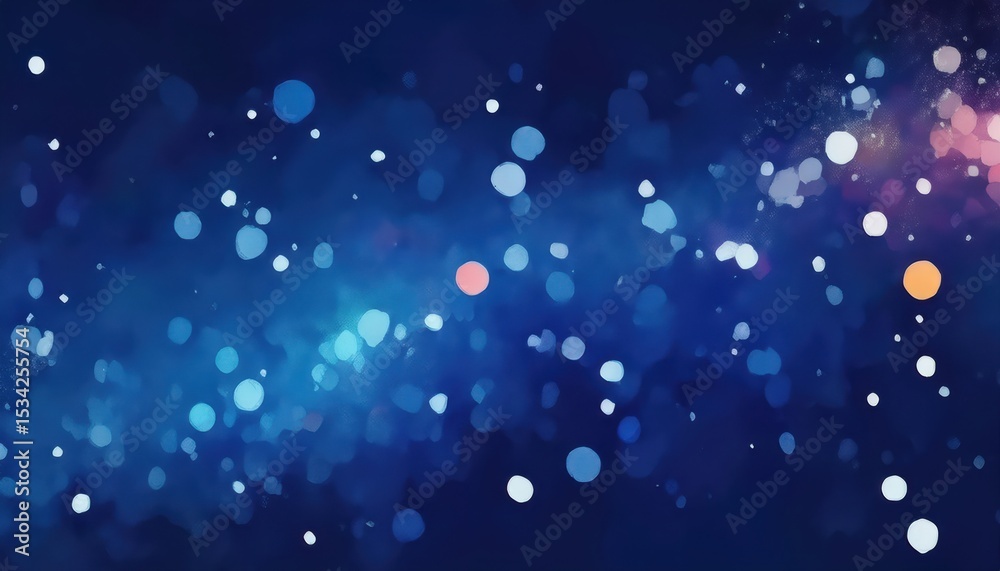 Poster dreamy blue bokeh lights on dark abstract background with soft glows and scattered sparkles for digital wallpaper, branding, website header, poster design, or futuristic visual content

