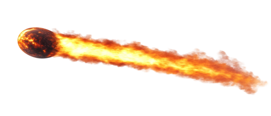 A fiery meteor streaking through the sky, leaving a trail of flames and smoke, representing a cosmic event or disaster.