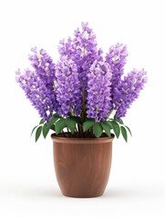 Fototapeta premium Beautiful Purple Wisteria Flowers in Decorative Wooden Pot with Lush Green Leaves Elegant Indoor Plant Display for Home Decor or Special Events