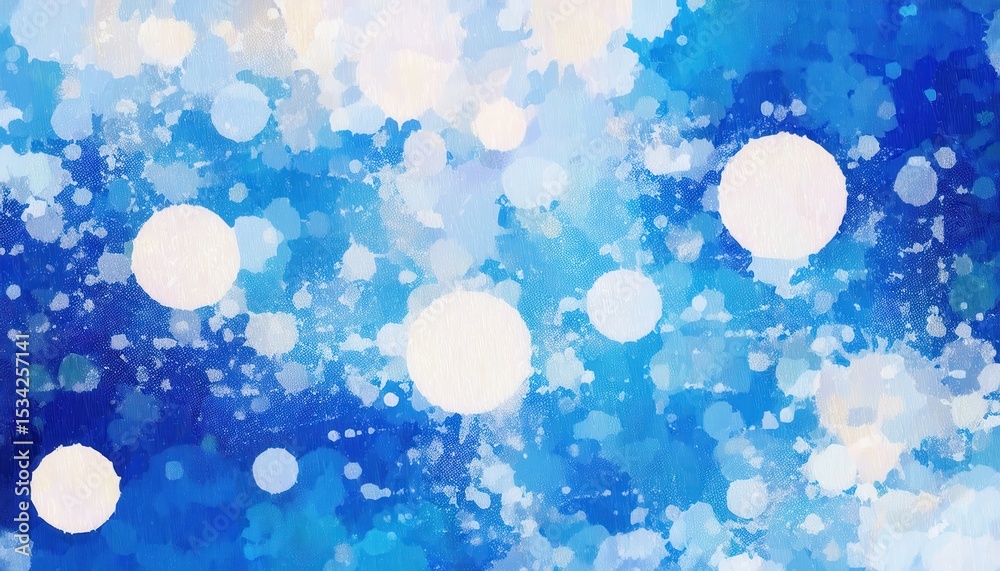 Poster ethereal blue watercolor background with white bokeh light orbs and paint splatter texture ideal for