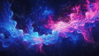 Obraz premium vivid cosmic nebula swirl with glowing pink and blue energy clouds in deep space, perfect for futuristic web design, sci-fi poster, or digital art background