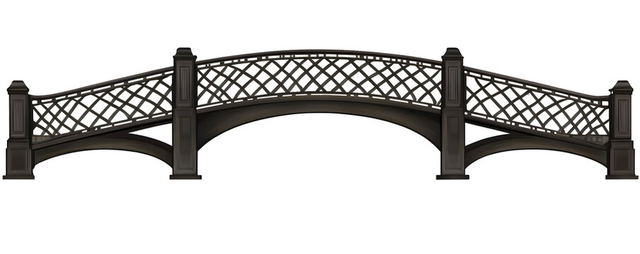 Elegant Dark Metal Bridge With Lights, Isolated on White Backgro