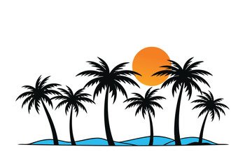 Plam trees silhouette vector, illustration on white background