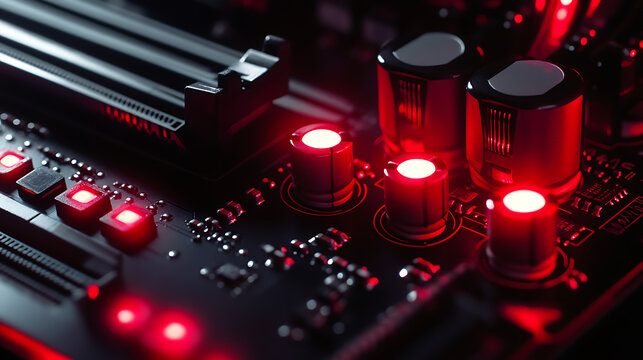 Close-up of a Circuit Board with Illuminated Components