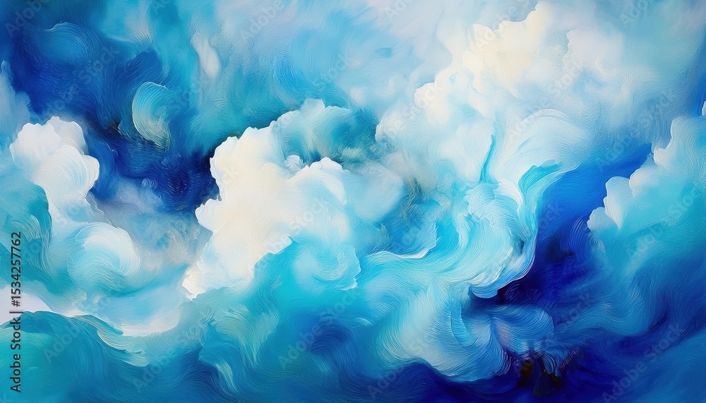 Aufkleber ethereal abstract cloudscape in swirling blue tones with soft textures and fluid brushwork for web design, branding, poster, or background illustration use

