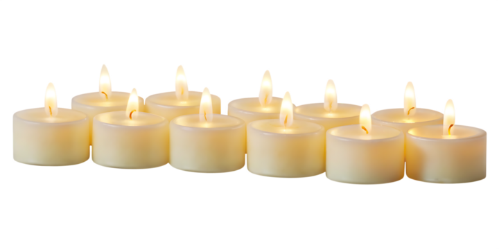 Ten led tea light candles isolated on a white background