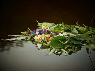 Midsummer solstice holiday with flower wreath