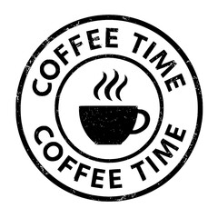 Grunge coffee time stamp with cup icon in round seal