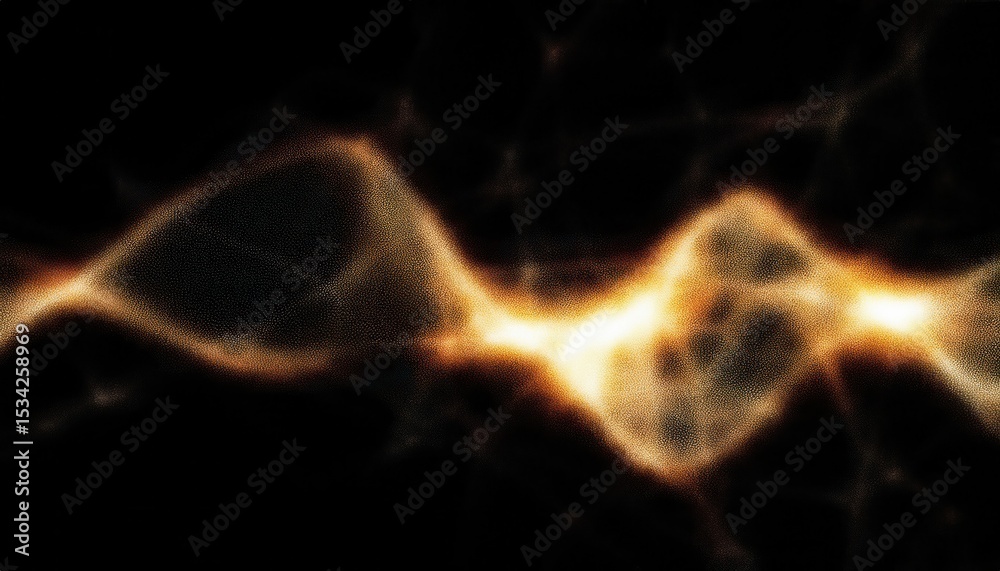 Poster interstellar plasma network glowing in deep space with fiery nebula strands and golden cosmic filame