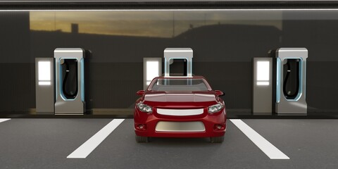 Electric Vehicle Charging Station EV 3D Illustration
