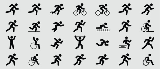 Naklejka premium Collection of Diverse Stick Figures Engaging in Various Sports and Activities