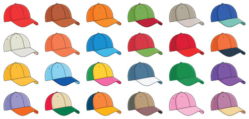 Collection of Colorful Baseball Caps in Various Colors