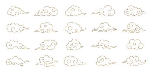 Collection of Asian Style Cloud Line Art Graphics