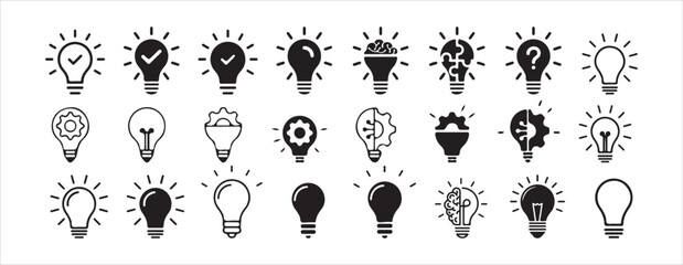 Lamp line icon set. Idea lamp icon collection. Valuable idea icon set. Set of Ideas, head idea, business ideas. Victor illustration eps 10