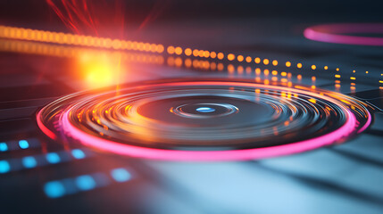 Vibrant, futuristic circular interface with glowing neon lights and dynamic patterns