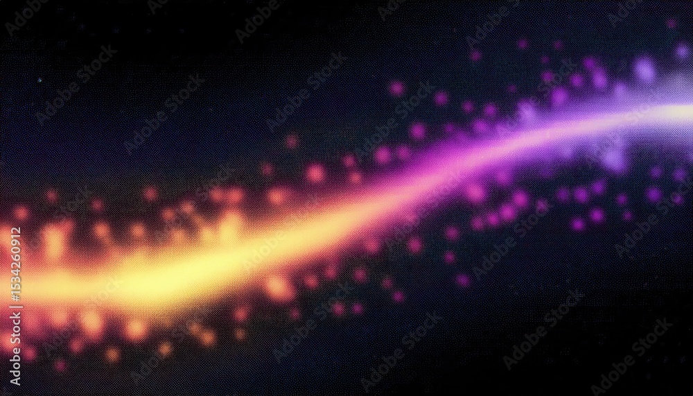 Poster vibrant purple and orange energy wave with glowing bokeh particles on dark background for abstract d