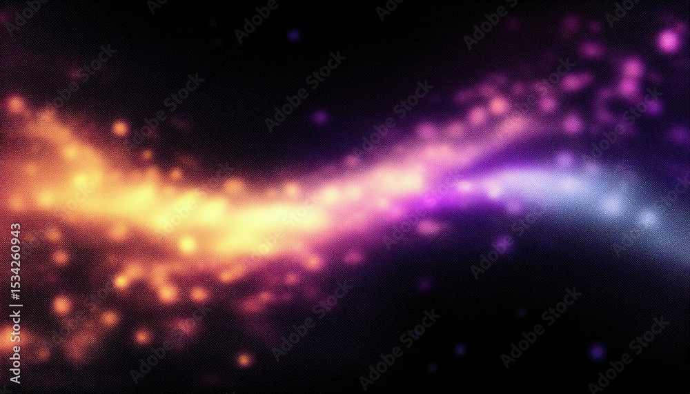 Poster vibrant purple and orange energy wave with glowing bokeh particles on dark background for abstract d