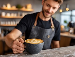 Barista presents latte art with pride