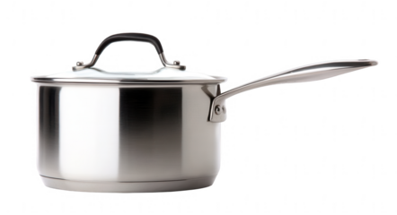 Stylish stainless steel saucepan isolated on a white background, png, transparent
