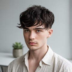 Fototapeta premium Young man casual portrait studio shot natural hair