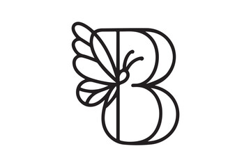 letter b butterfly line art logo on white background