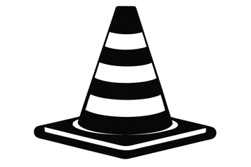 Black and White Striped Traffic Cone with a Square Base Illustration