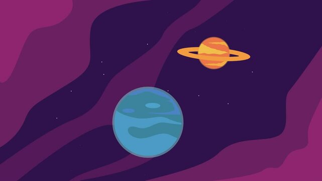 outer space view landscape cartoon animation backgrounds video . saturn and uranus planet scenery for astronomy knowledge animated motion graphic illustration design