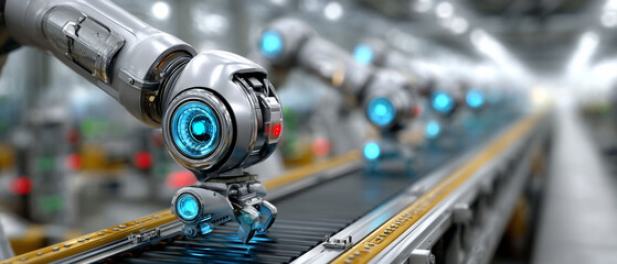 Robotic arms working on a conveyor belt
