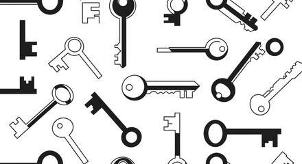Fototapeta premium Monochrome key pattern background, classic and modern key designs for security