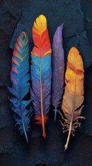 Vibrant Painted Feathers: A Colorful Impasto Still Life