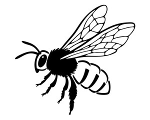 Obraz premium Flying Honey Bee Silhouette Vector Icon | Isolated Pollinator Insect Clip Art