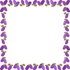 Juicy fresh violet plums frame. Aesthetic groovy berries design template. Empty space for your text