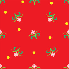 Abstract pattern with pink flowers on red