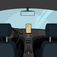 Car Interior with Navigation System and Road Directions - vehicle dashboard

