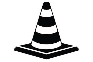 Isolated Black and White Traffic Cone Icon with Horizontal Stripes for Safety