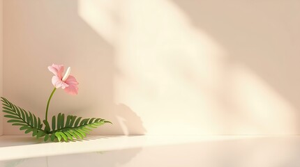 Glossy ivory surface with minimal floral accent and soft shadows, elegant composition for branding or overlay.
