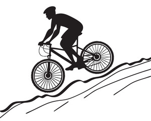 Obraz premium Mountain Biker Uphill Climb Black Silhouette Vector | Cyclist Riding Steep Incline Sport Action