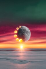 Surreal Moonlit Landscape with Multiple Suns