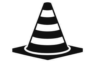 Black Striped Traffic Cone Icon Silhouette, Construction Safety and Warning Symbol Graphic