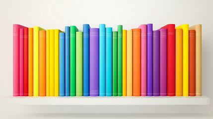 Obraz premium Vibrant Rainbow-Colored Books Arranged on a White Shelf