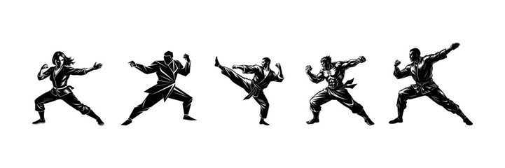 Vector Black Judo Silhouette Throwing Technique Illustration for Self-Defense Art Design Set